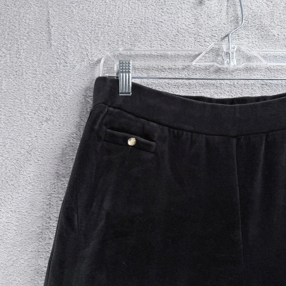 Y2K Vintage Lauren Ralph Lauren Pants Black Velour Wide Leg Gold Button Petite M